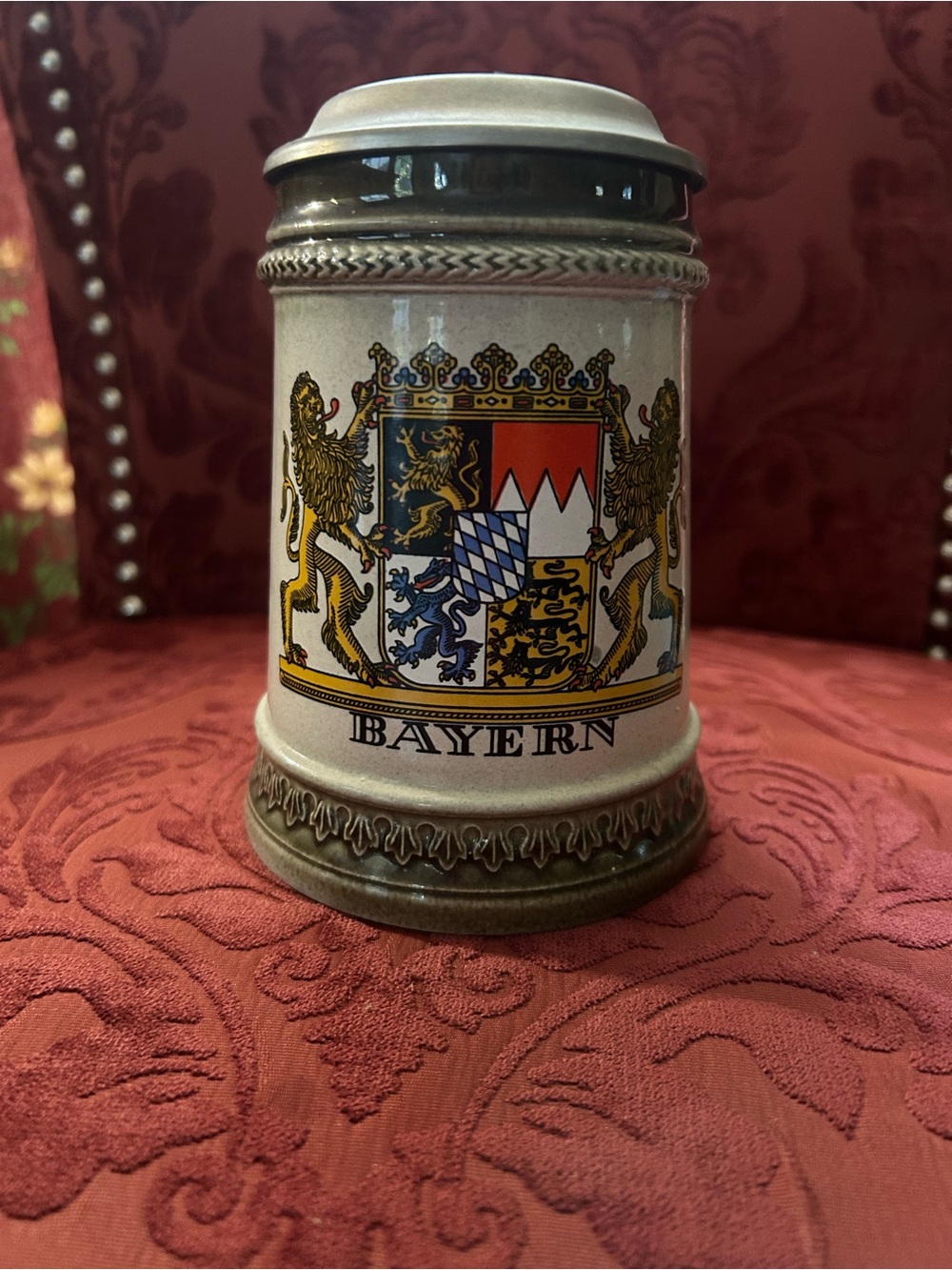 Vintage Original Gerzit Germany Lidded Beer Stein Mug Bayern Coat Of Arms 6"